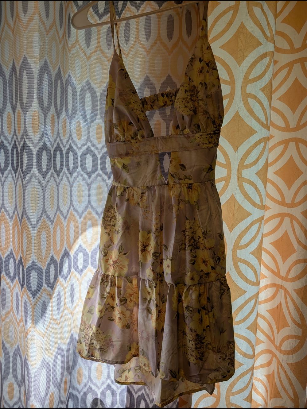 SHEIN Yellow Floral Backless Tiered Sundress